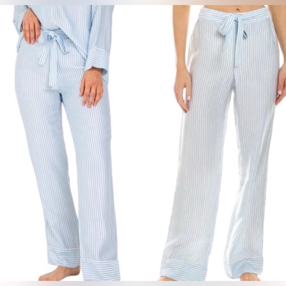 Large Ettitude Blue/White Stripped Pajama Pants Relaxed Fit Elastic Waist